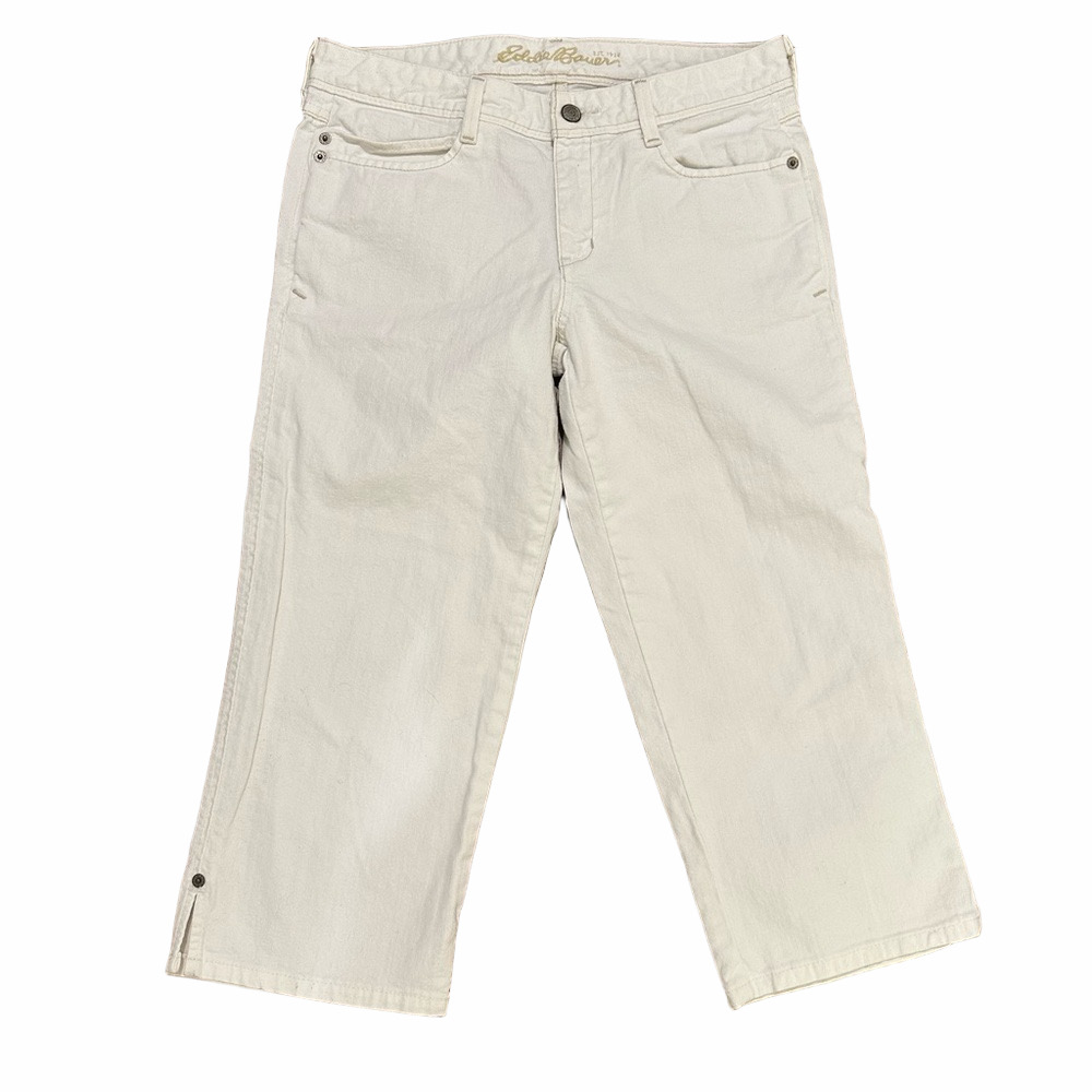Eddie Bauer 21" Novelty Capri Jeans White Mid Rise 5-Pocket Light Wash Size 4